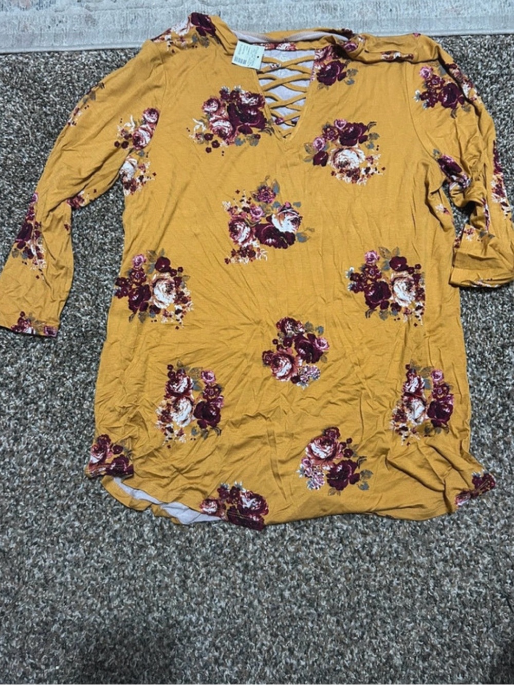 Women’s Mustard Floral Lace-Up Top
